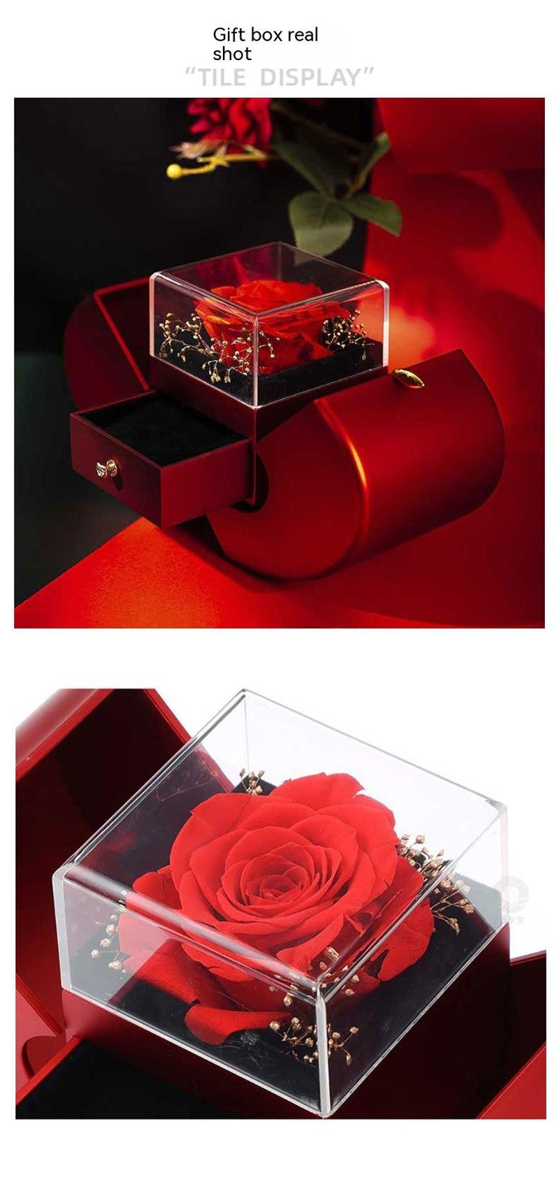 Fashion Jewelry Box Red Apple Christmas Gift Necklace Eternal Rose for Girl Mother'S Day Valentine'S Day Gifts with Artificial Flower Rose Flower Jewelry Box