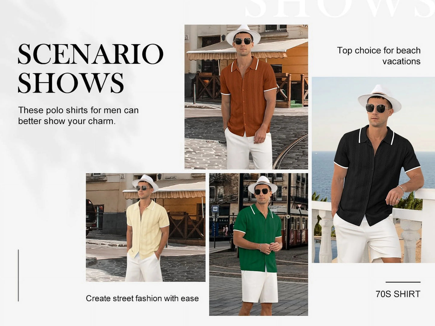 Men'S Casual Button down Shirt Short Sleeve Vintage Clothes Knit Polo Shirts Summer Beach Shirts