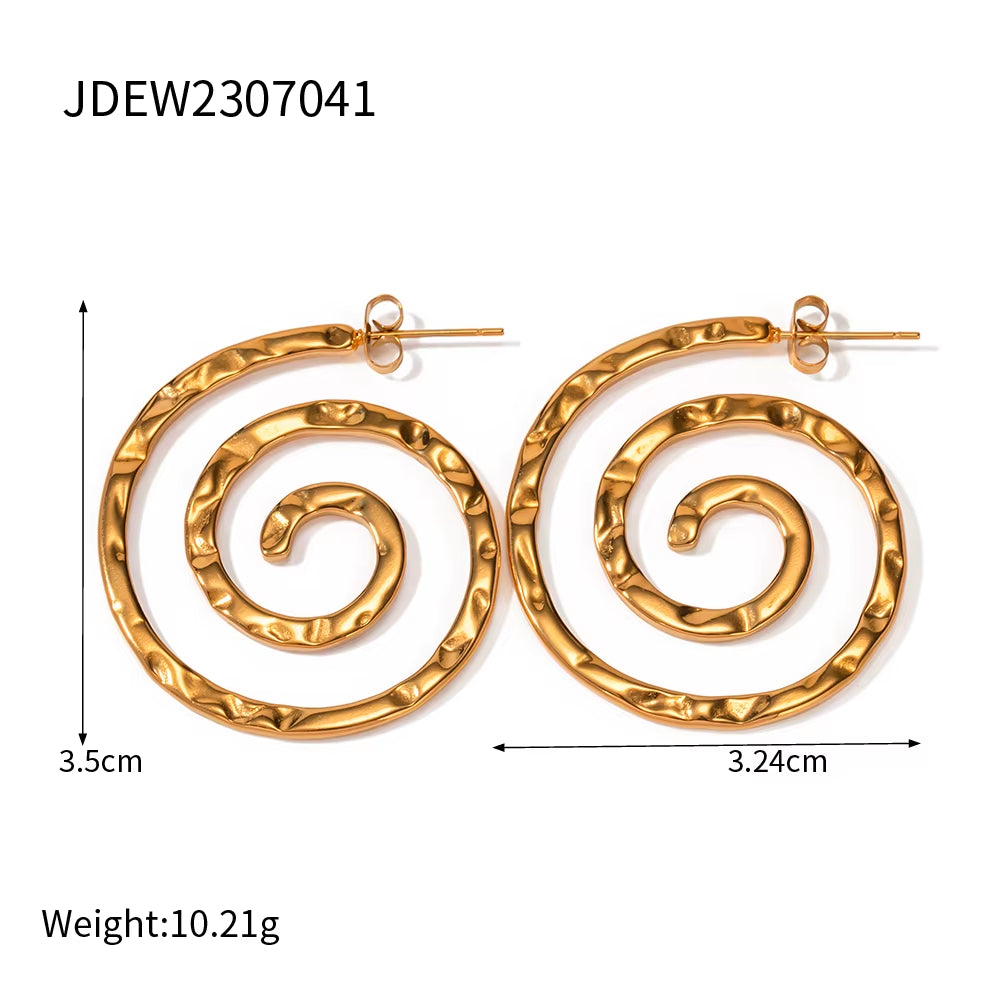 Uworld Stainless Steel Gold Plated Earrings 18K Unique Statement Multi-Layered Circles Spiral Earrings Daily Jewelry Waterproof