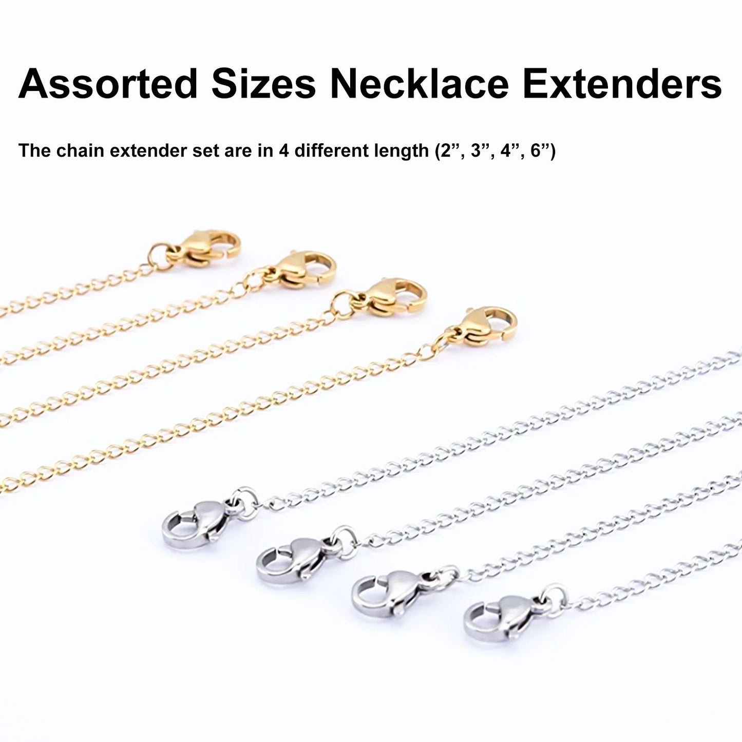 24/12Pcs Necklace Extenders, Stainless Steel Necklace Bracelet Extender Chain Set, Anklet Extension Chains with Double Lobster Clasps and Closures for Jewelry Making, Fine Chain (Silver and Golden)