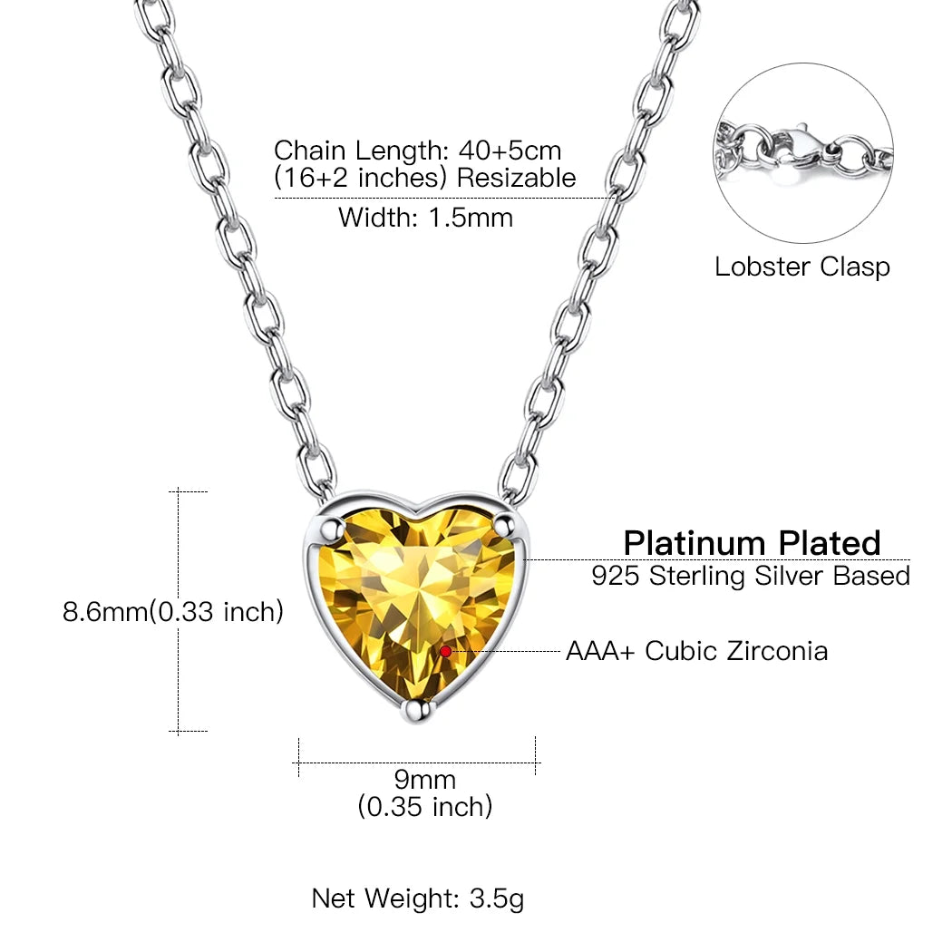 Women 925 Sterling Silver Birthstone Love Heart Necklace, Birthday Valentines Gift