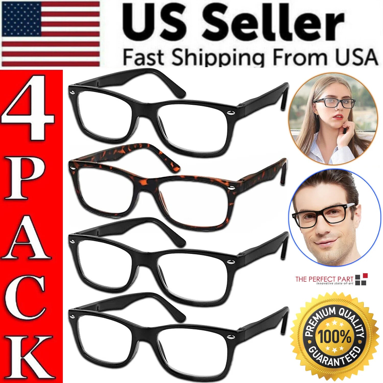 Mens Womens Reading Glasses 4 Pairs Unisex Classic Retro Spring Hinge Readers