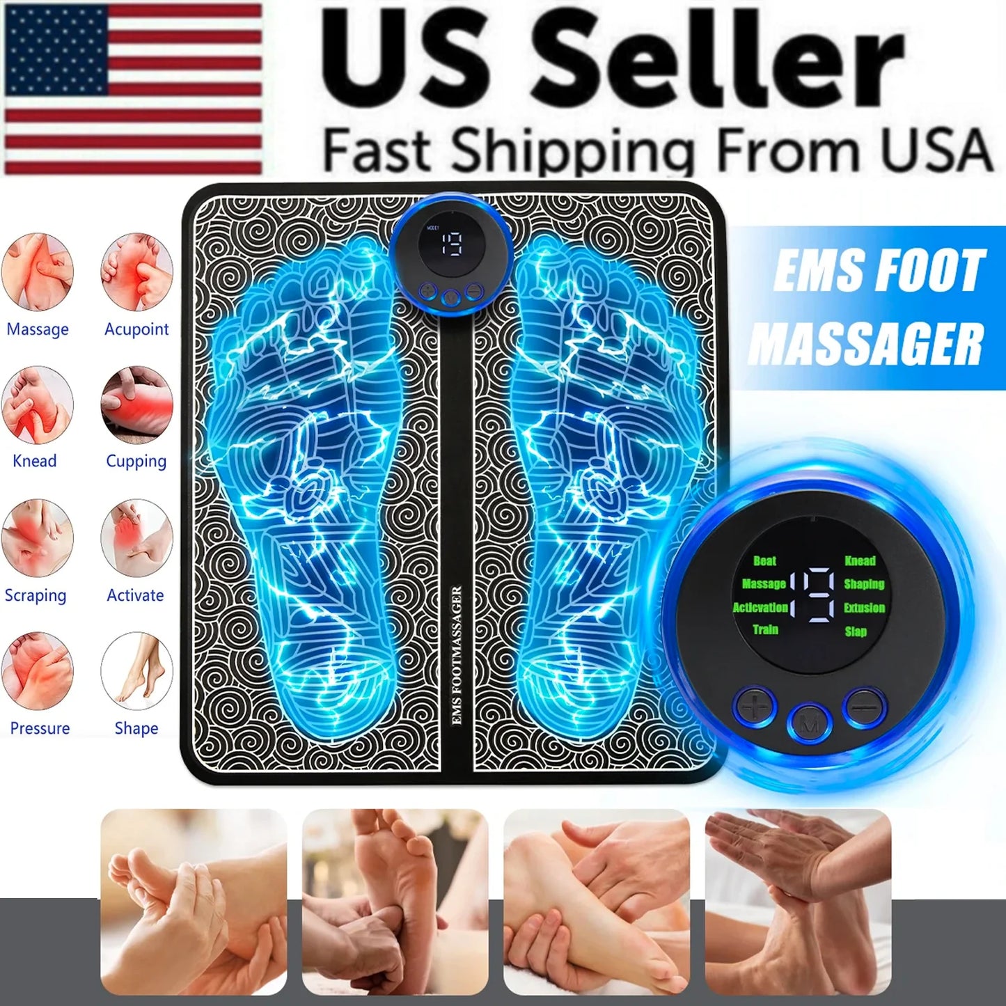 EMS Foot Massager Leg Electric Deep Reshaping Kneading Muscle Pain Relax Machine