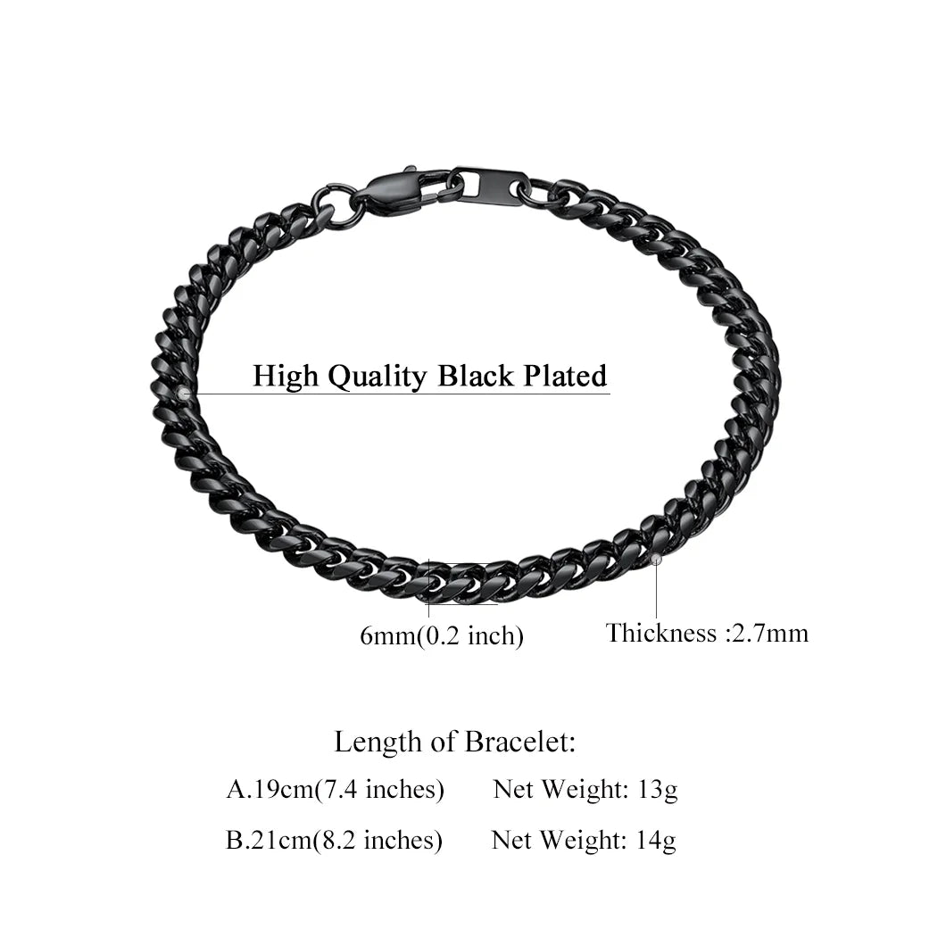 Cuban Link 6MM Wide Stainless Steel Chain Bracelets Punk Mens Women Jewelry Gift, 19" Length